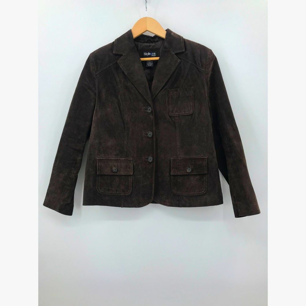 Style & Co Brown Suede Leather Jacket Womens Size Large
